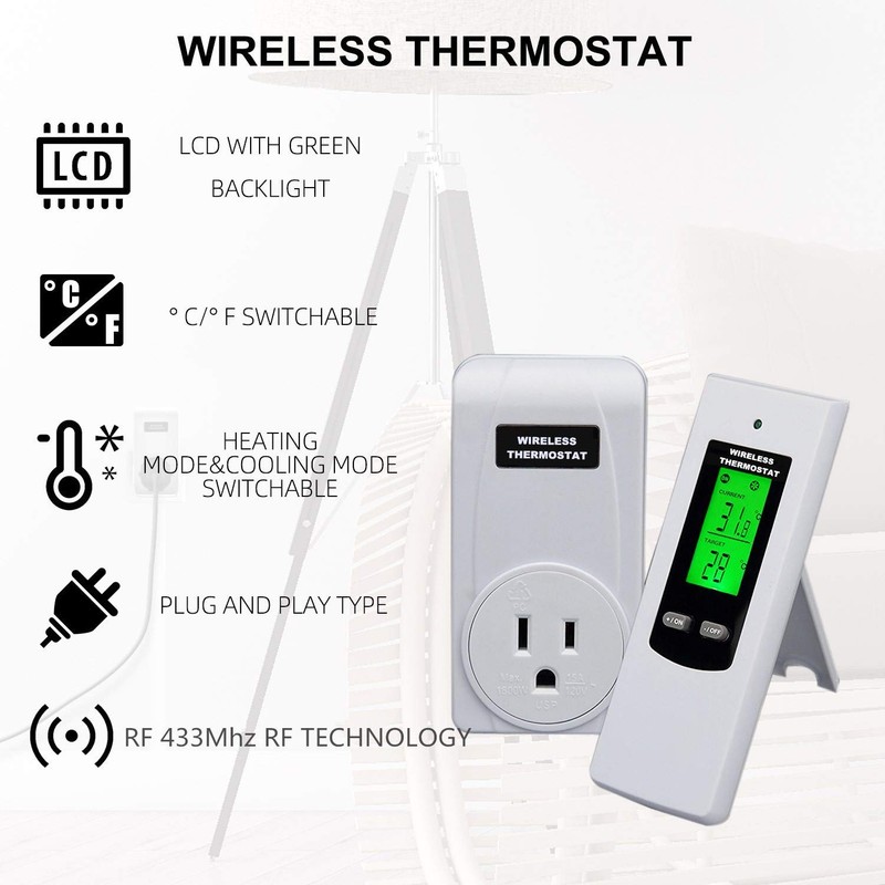 Programmable Wireless Plug in Thermostat Outlet, Electric Thermostat Controlled gallery