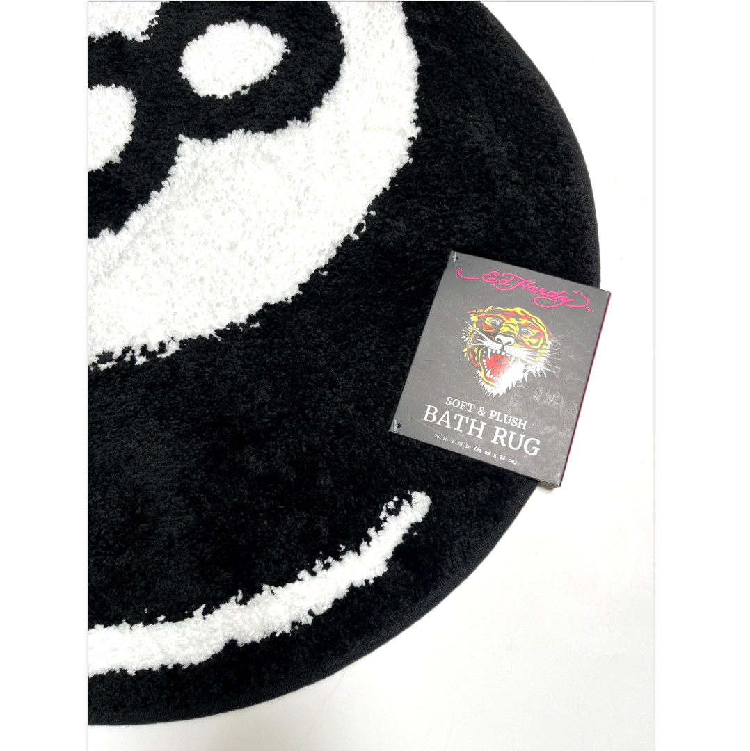 Ed Hardy 8 Ball Bath Rug Black White Round Plush Bathroom Mat 26" Y2K Gothic gallery