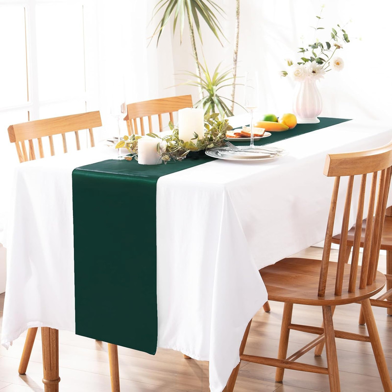 5 Pack Forest Green Satin Table Runners, 12 X 108 Inch Bright Satin Silk Table R gallery