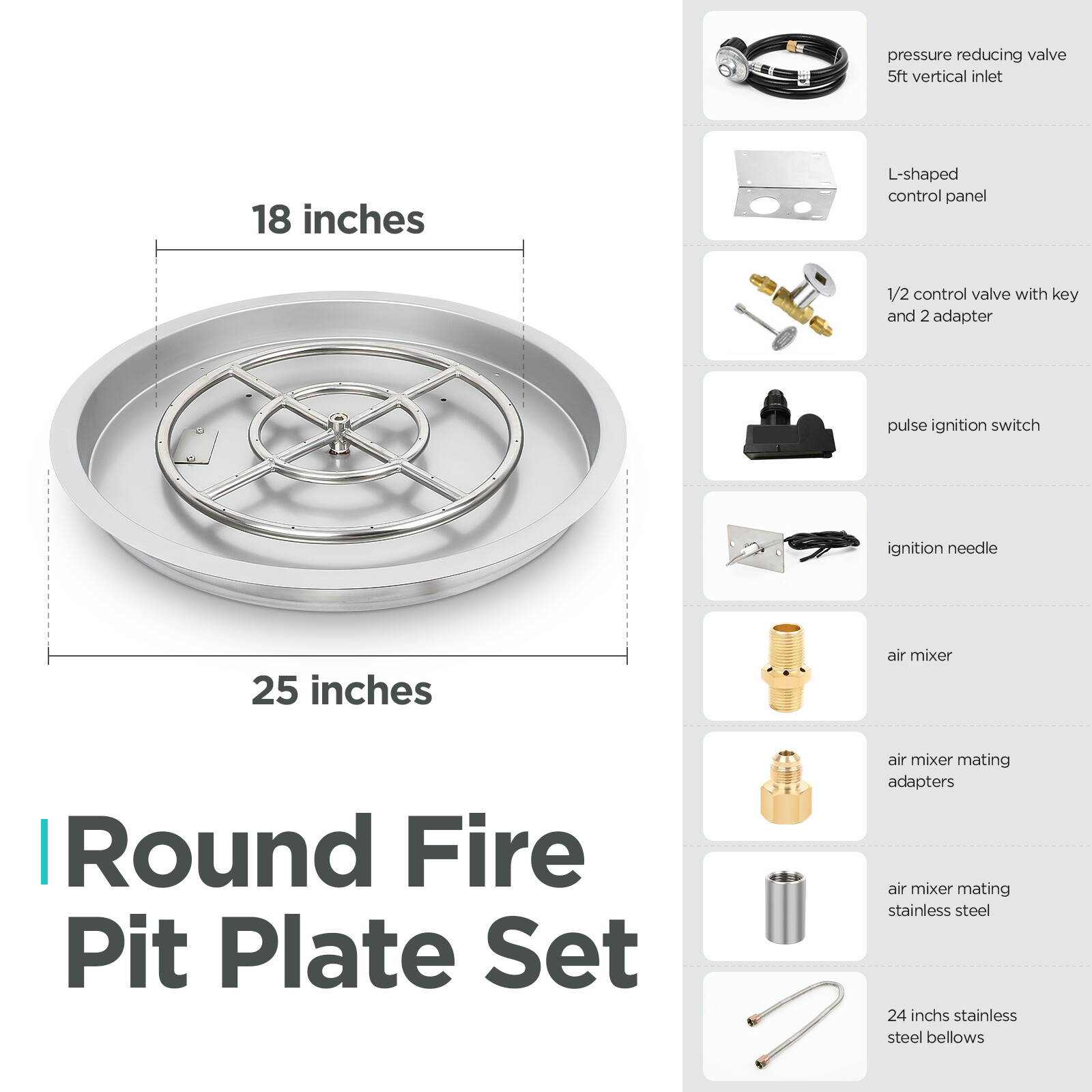 25" Stainless Steel Fire Pit Pan Round, Drop-in Fire Pit Pan with Burner Ring gallery