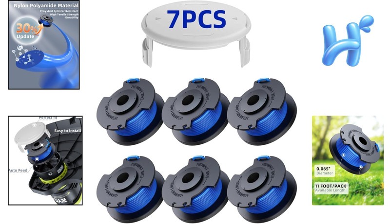 Long-Lasting Replacement String for Ryobi Trimmers - 6 Spools + 1 Cap Included gallery