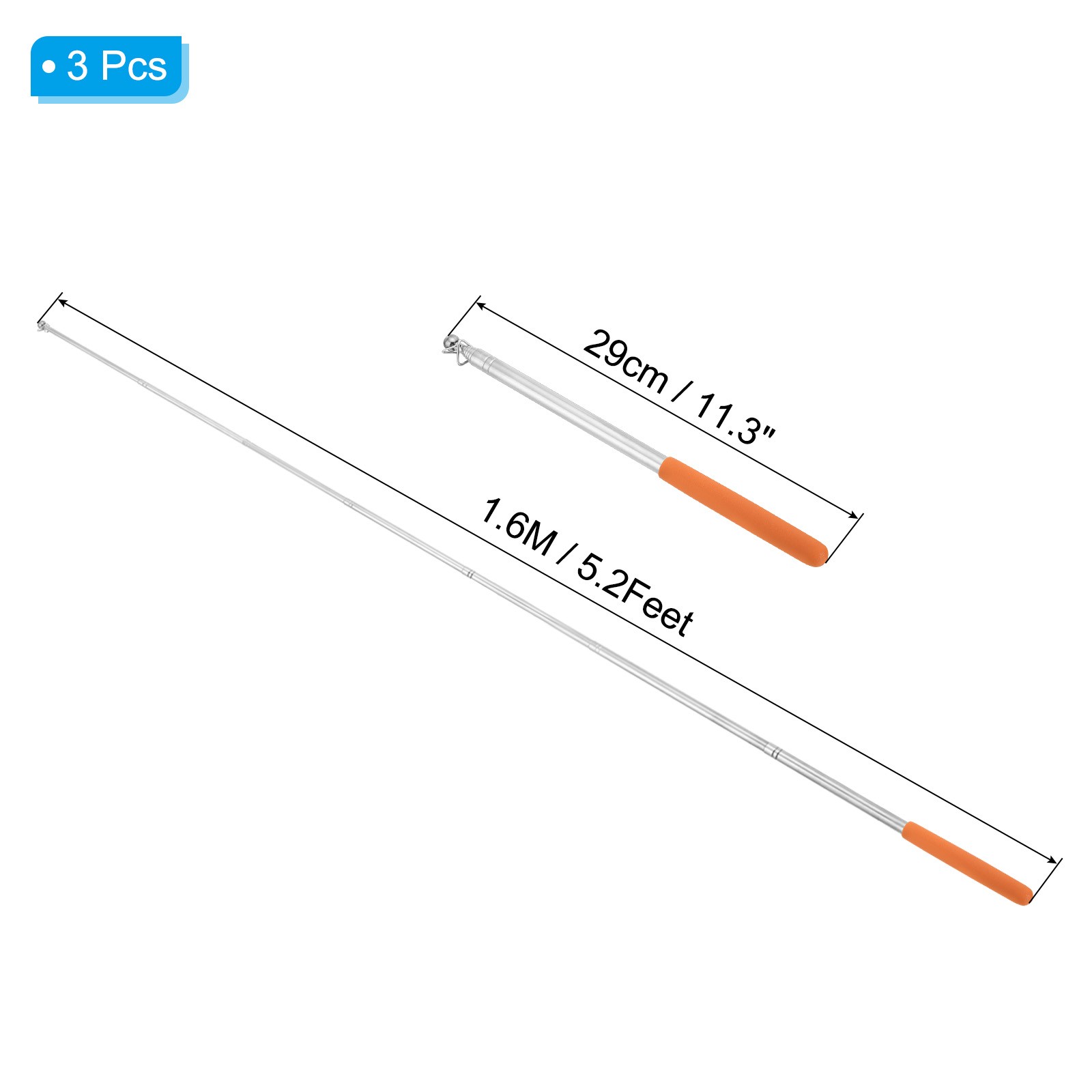 1.6M/5.2ft Telescopic Handheld Flagpoles, 3Pcs Teachers Pointer Stick Orange gallery