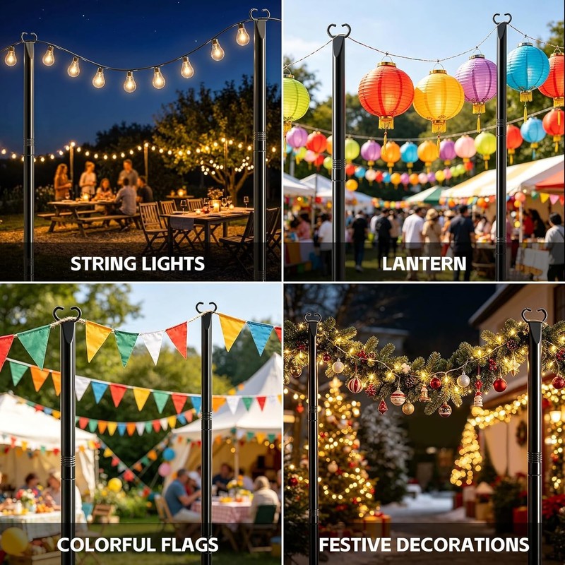NEW 10Ft String Light Poles 6 Pack Metal Stand Patio Garden Backyard gallery