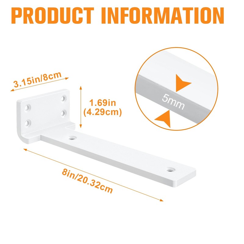 Floating Shelf Brackets 8 Inch 6 Pack Heavy Duty Metal - 150 lbs Load Capacity gallery