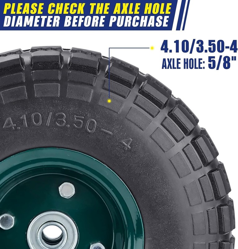 10" Flat Free Tires Solid Pneumatic Tires Wheels for Wheelbarrow/Lawn Mower New gallery