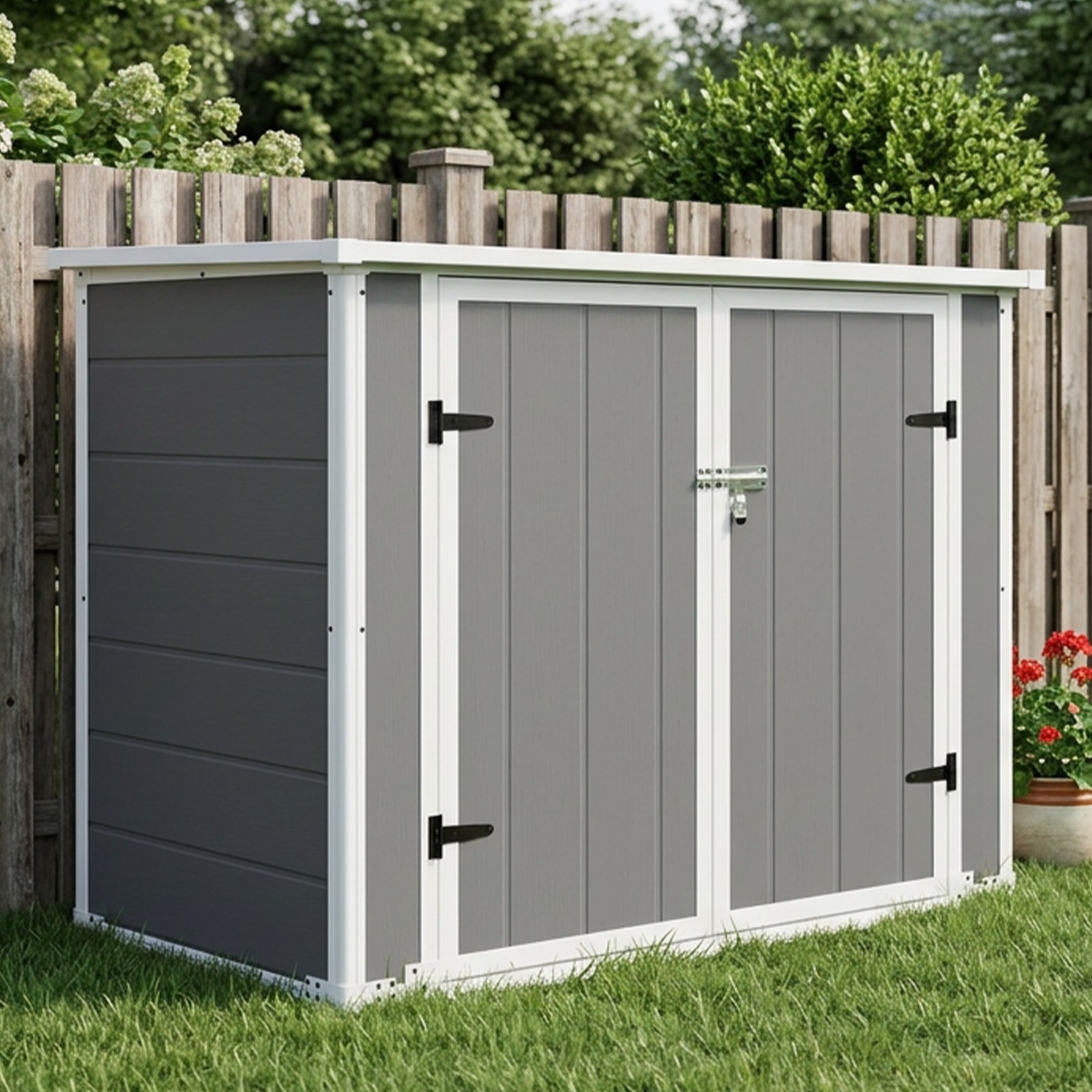 Outdoor Trash Can Storage Shed Lockable Waterproof Garbage Bin Enclosure W/ Ramp gallery