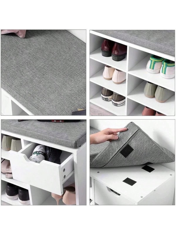 Storage Bench, Entryway Bench With Cushion, Drawer And Open Compartments White gallery