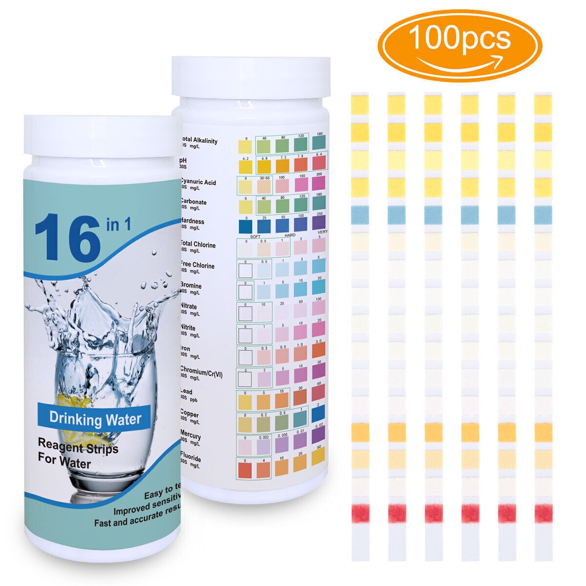 100pcs 16 in 1 Drinking Water Test Kit Strips, Home Water Quality Test for Tap gallery