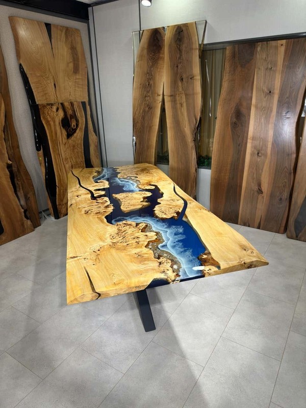 Live Edge Walnut Epoxy River Tabletop | Handmade Solid Wood | Blue Resin High gallery