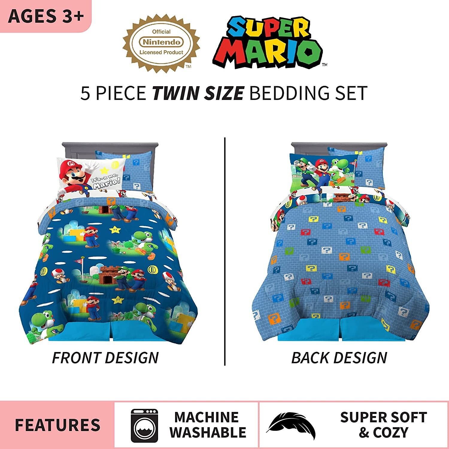 Super Mario "Plumber Mario" Kids Reversible Twin Bed Set - AB08BKXM4QZ4 gallery