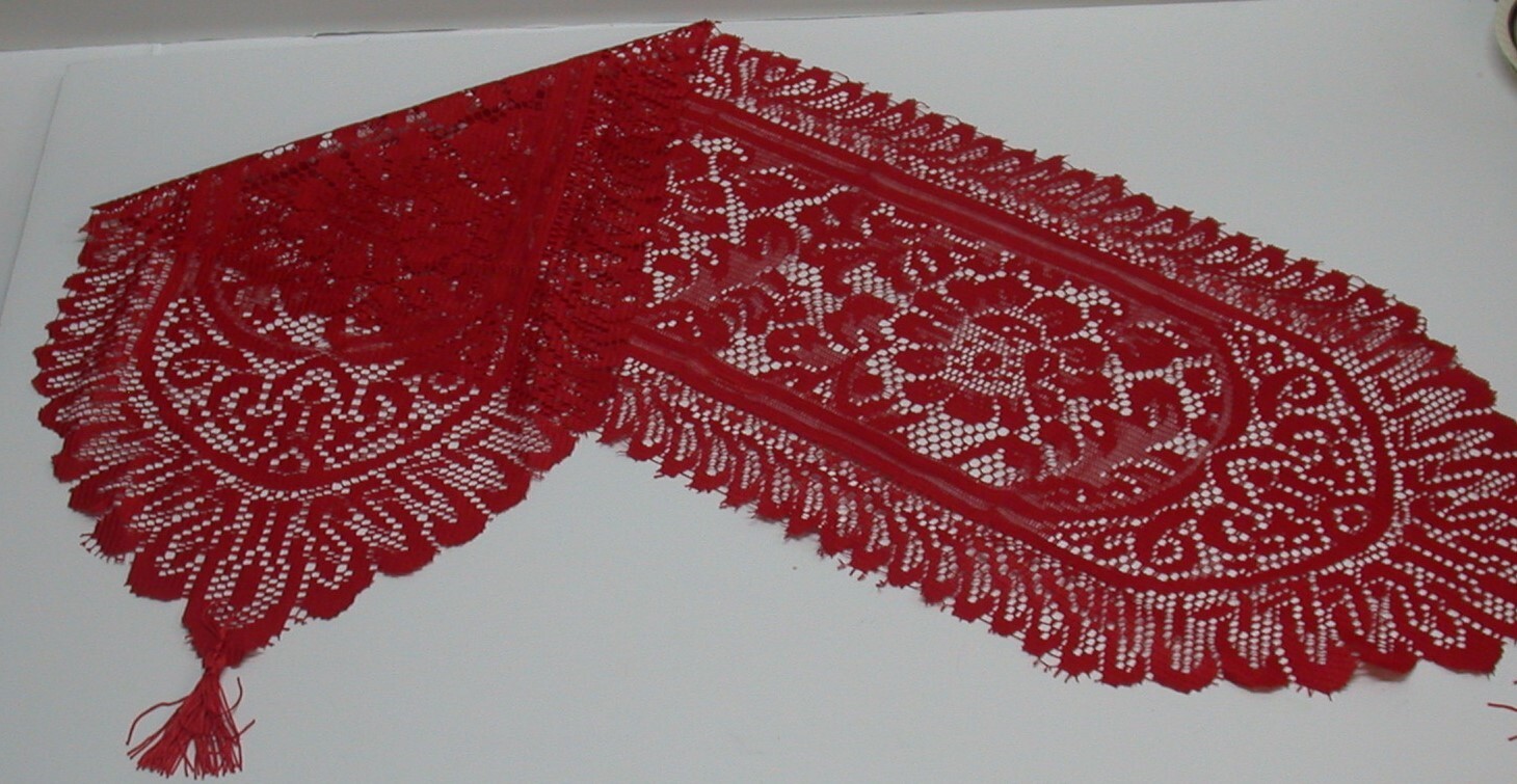 Lace Table Runner with 2 Tassels ~ Red Christmas or Valentines 13" x 48" **NEW** gallery