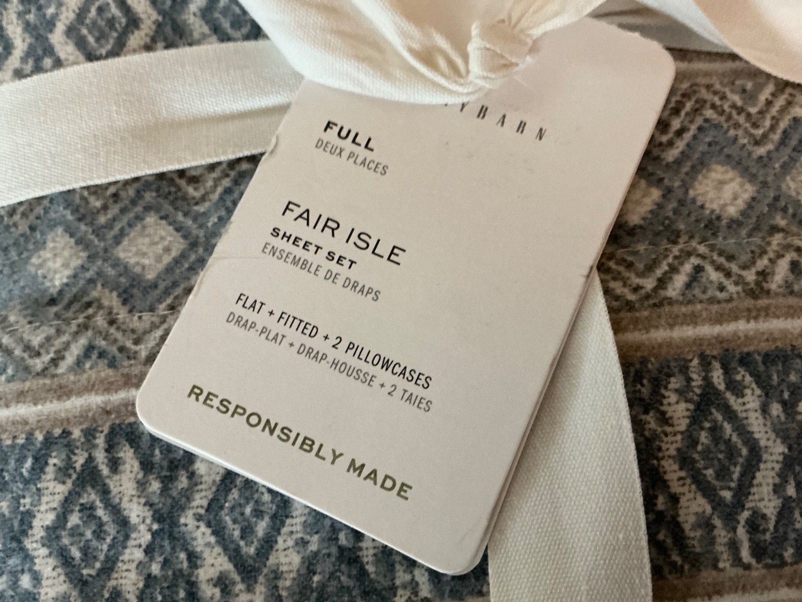 POTTERY BARN Fair Isle Sheet Set - Full - Blue - Brand New with Tags gallery