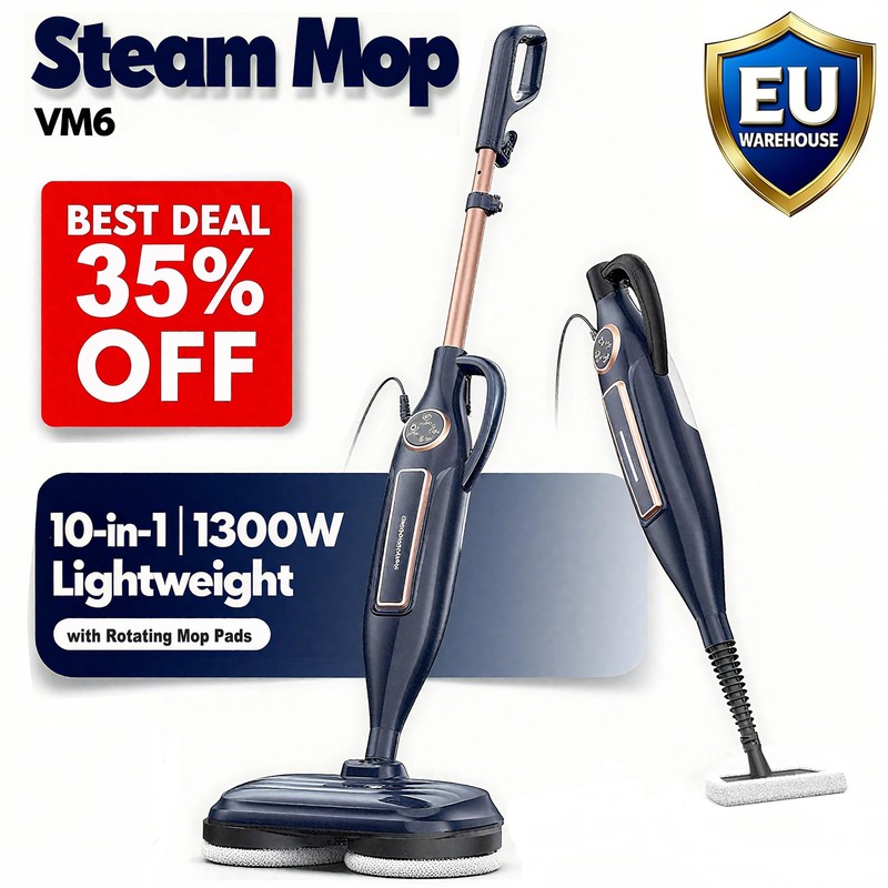 Steam Mop Cleaner with Rotating Mop Pad 10 in 1 Lightweight Spin Mop 1300W gallery