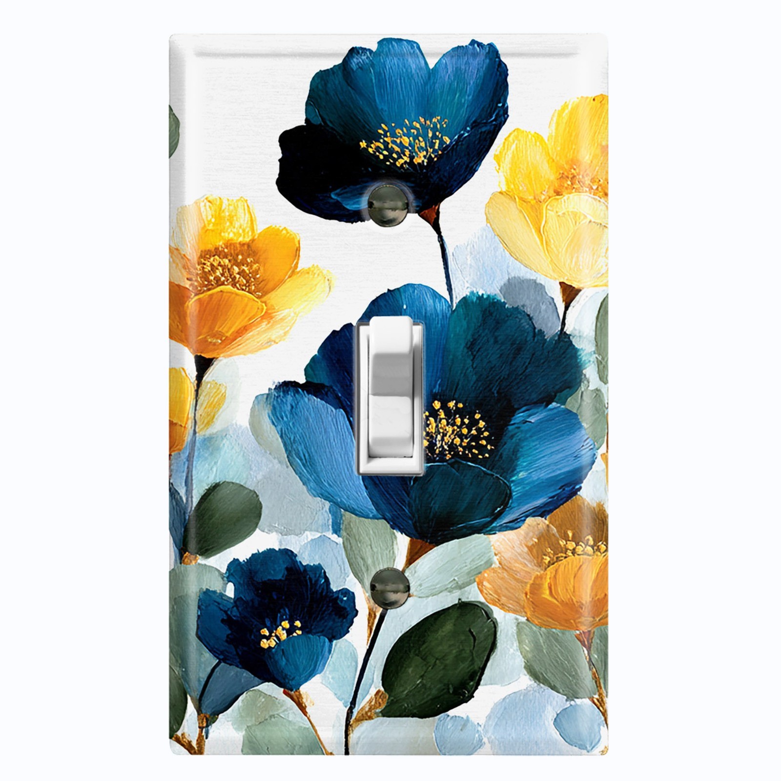 Metal Light Switch Outlet Cover Wall Plate Blue Yellow Poppy Flowers FWR403 gallery