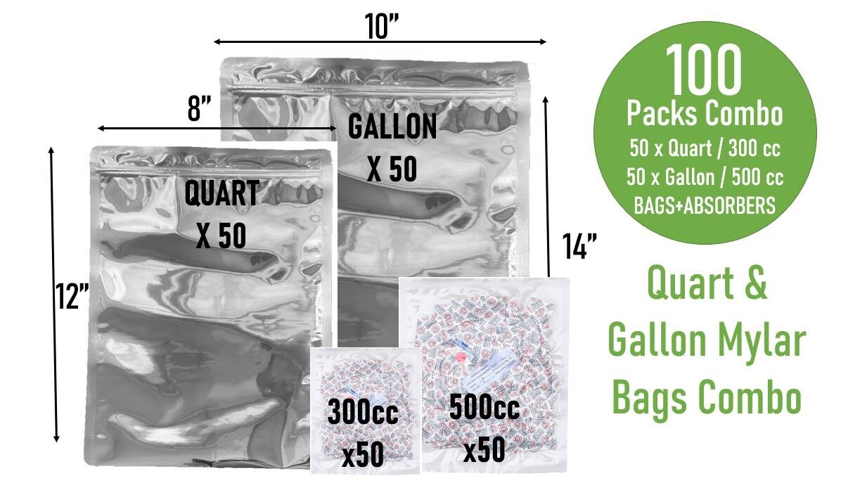 (100PC) Quart/Gallon Mylar Bags Set & Oxygen Absorbers Combo Pack 1 Gallon gallery