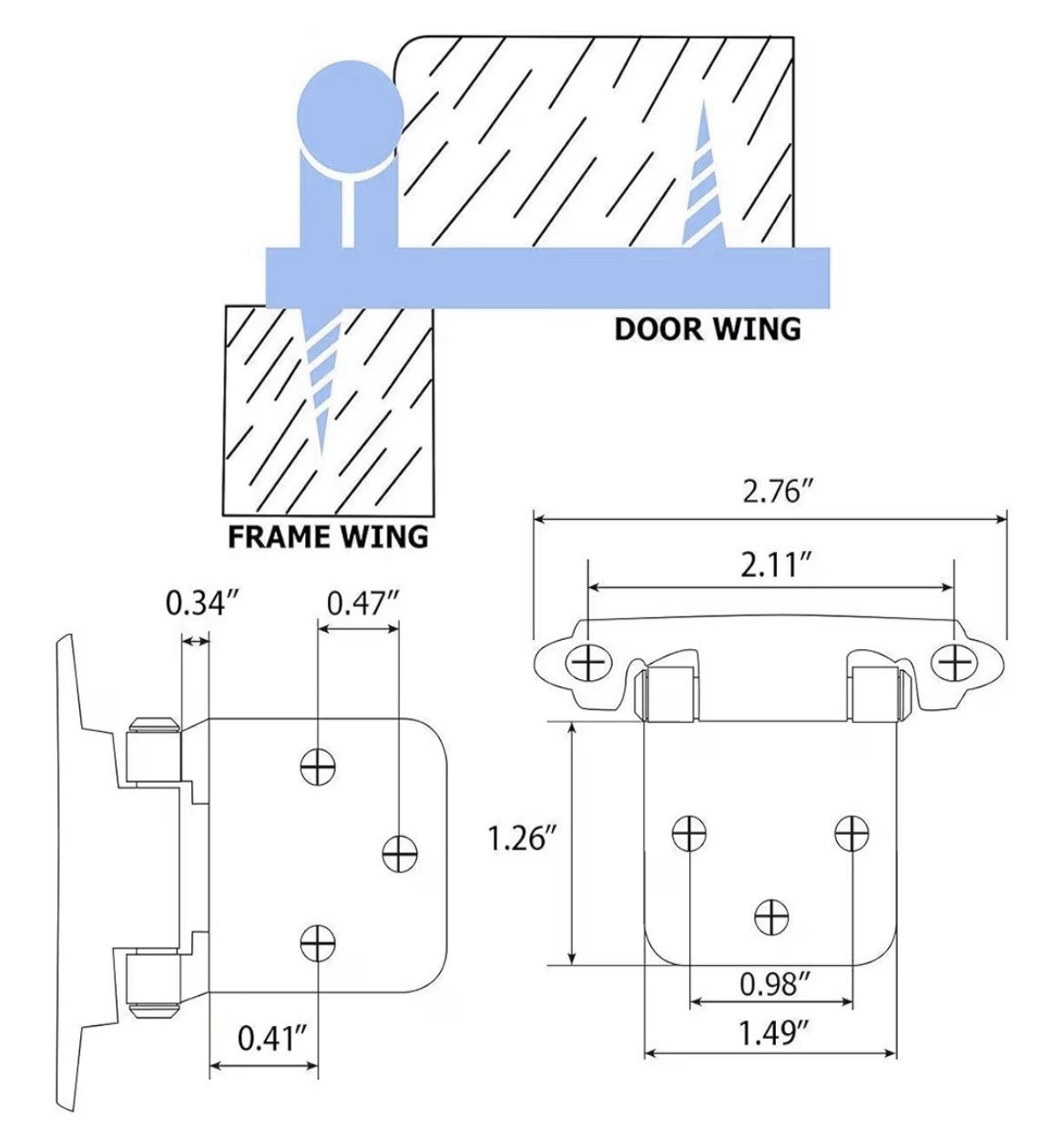 Overlay Hinge Face Mount Self Closing Black for Cabinet Door gallery