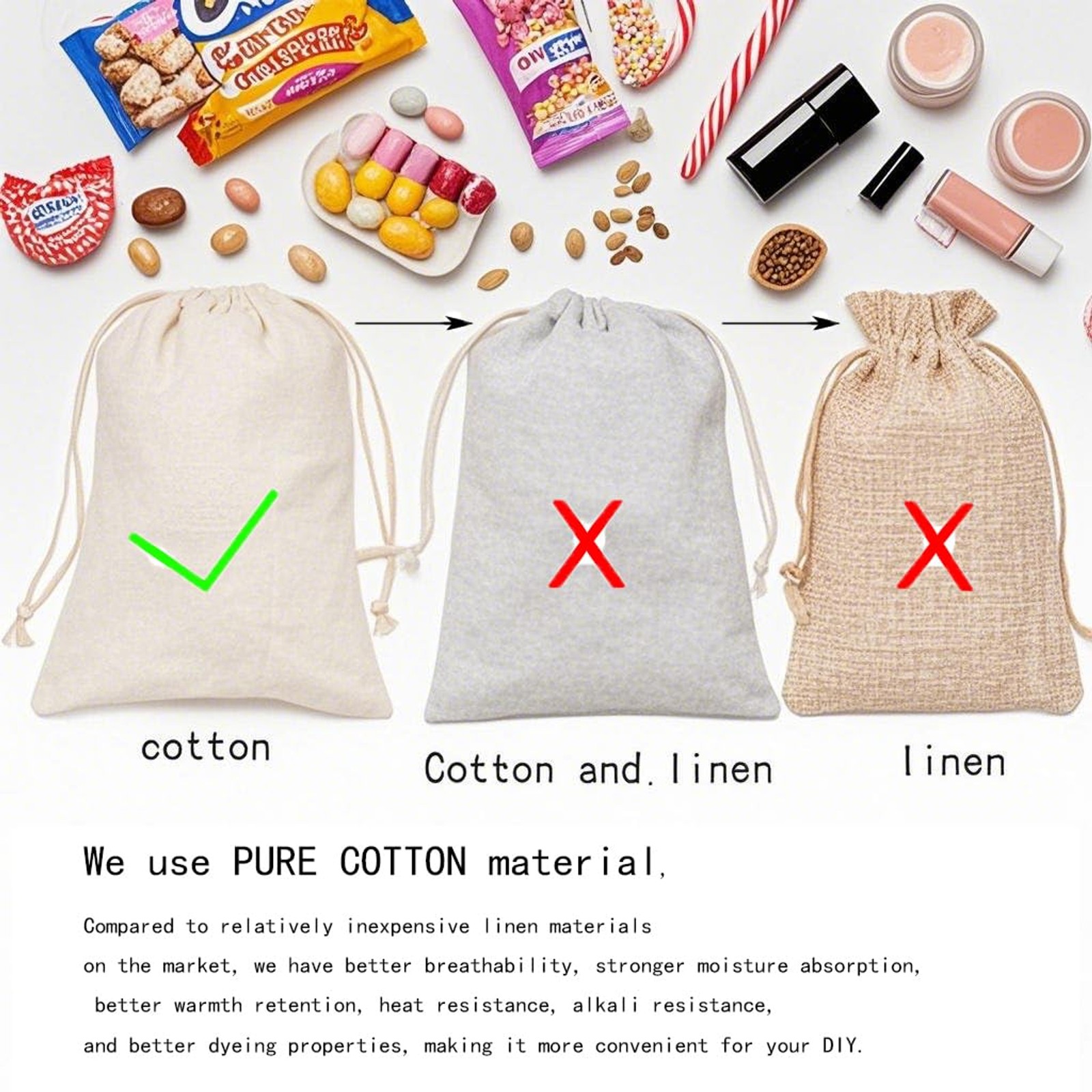 gobyhumm 50 Pieces Pure Cotton Drawstring Bags Muslin Bags Sachet Bag for Home S gallery