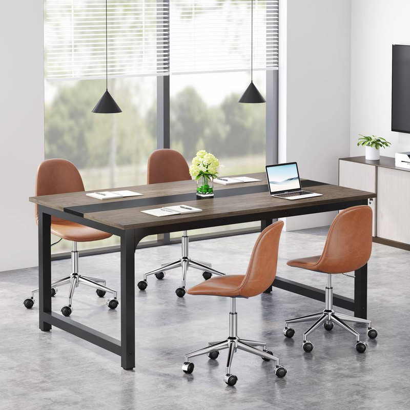 Moronia 71 In. Rectangular Gray Engineered Wood Computer Desk with Sturdy Metal gallery
