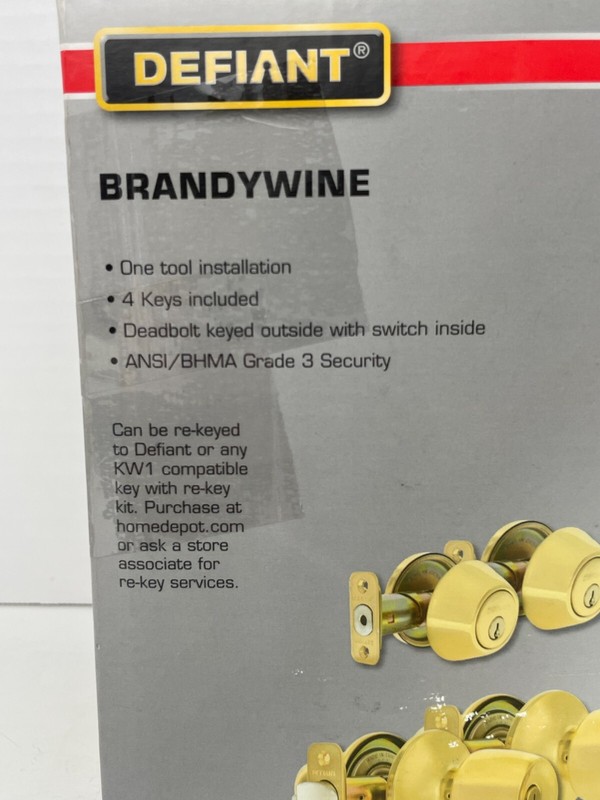 Defiant Brandywine 2 Single Cylinder Deadbolt, 2 Keyed Entry Knob Brass Finish gallery