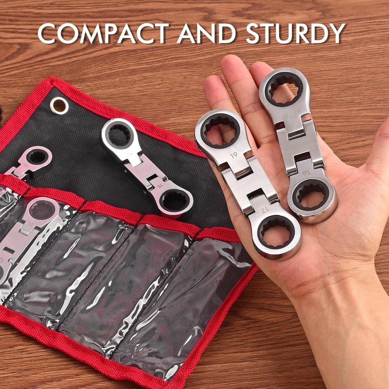 Stubby Wrenches Set, Flex Head Ratcheting Wrench Set Double Box End Ratchet Wren gallery