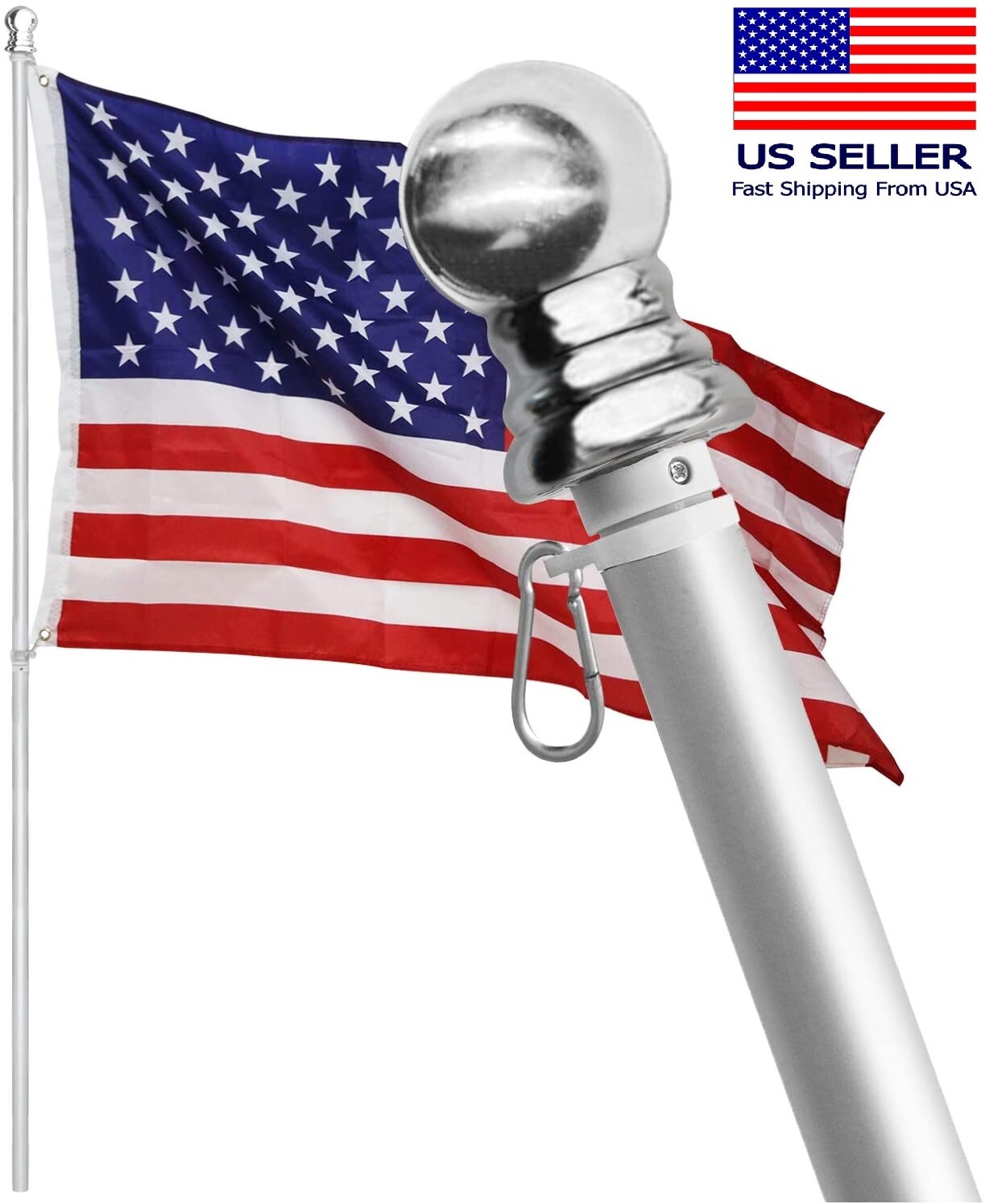 Tangle Free Spinning Flag Pole Aluminum 6FT Two Piece Design Durable Rust Free gallery