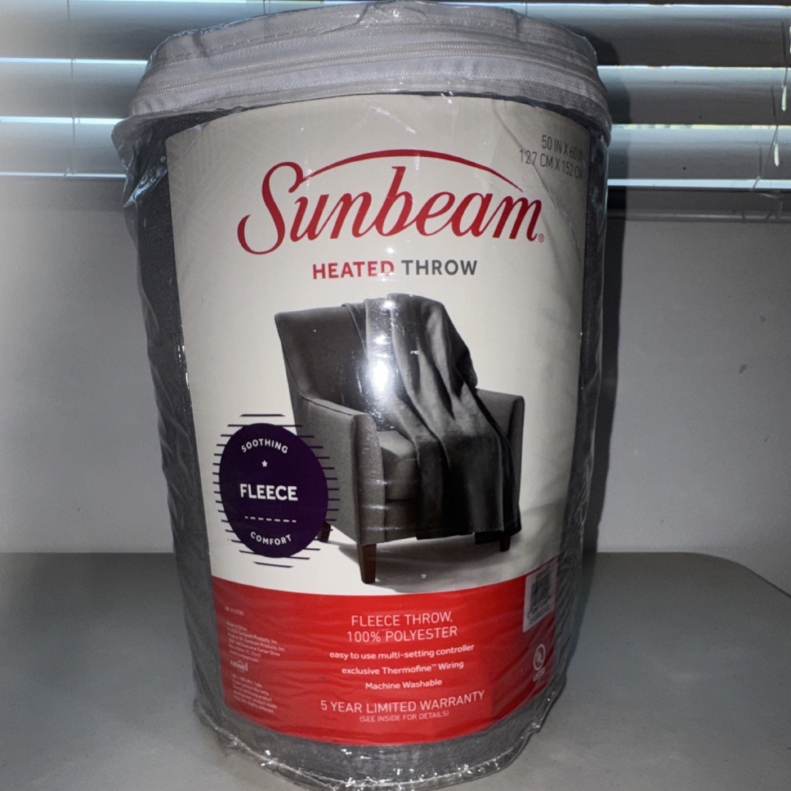 Sunbeam Heated Fleece Throw Blanket Gray 50x60in Machine Washable UL Listed gallery