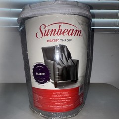 Sunbeam Heated Fleece Throw Blanket Gray 50x60in Machine Washable UL Listed