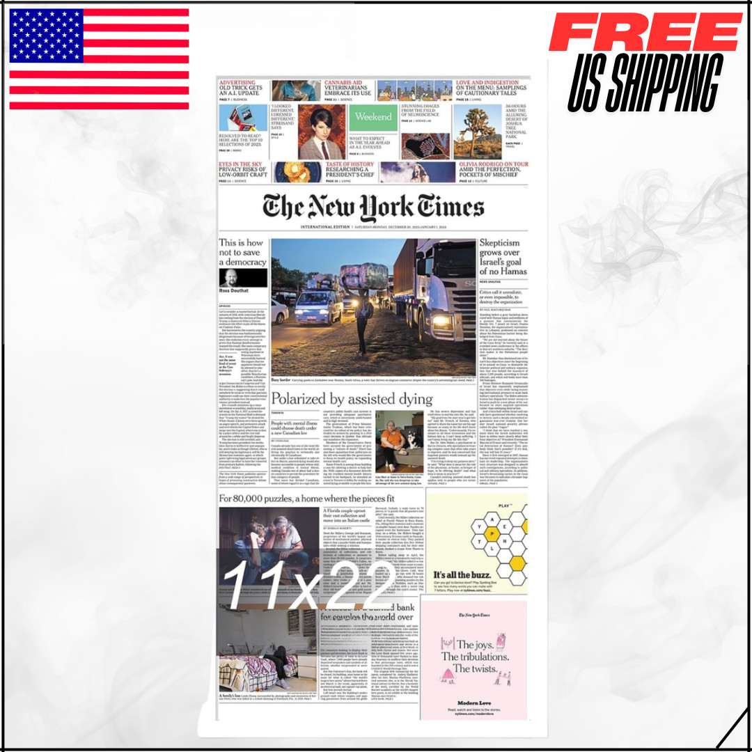 Newspaper Front Page Frame Display 11" x 22" Wall Picture White gallery