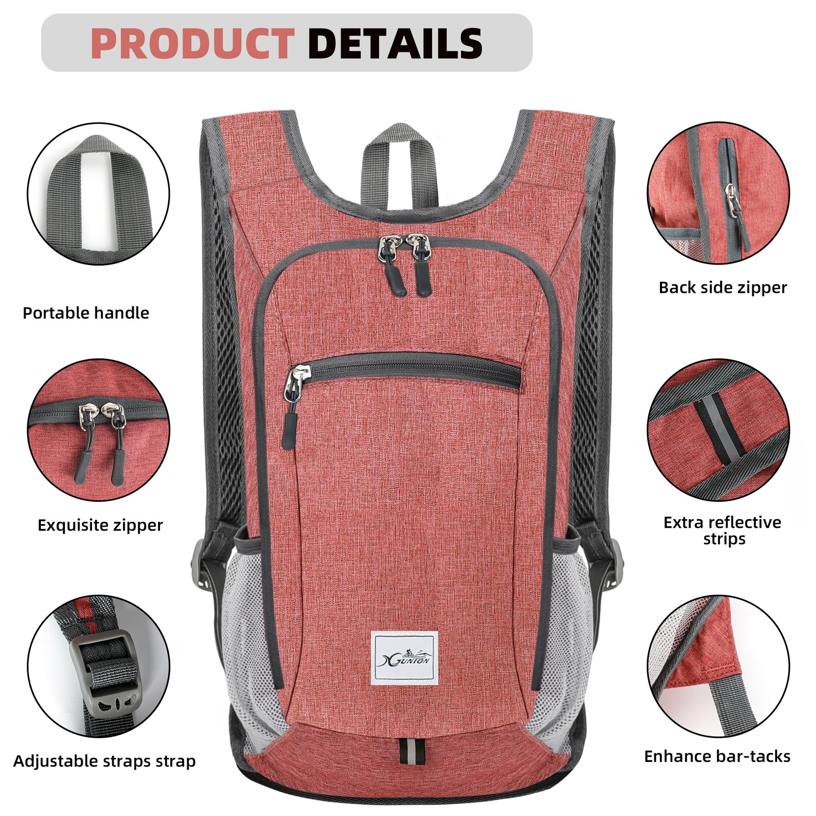 Hiking Backpack 10L Small Travel Lightweight Daypack Foldable Packable Red 3