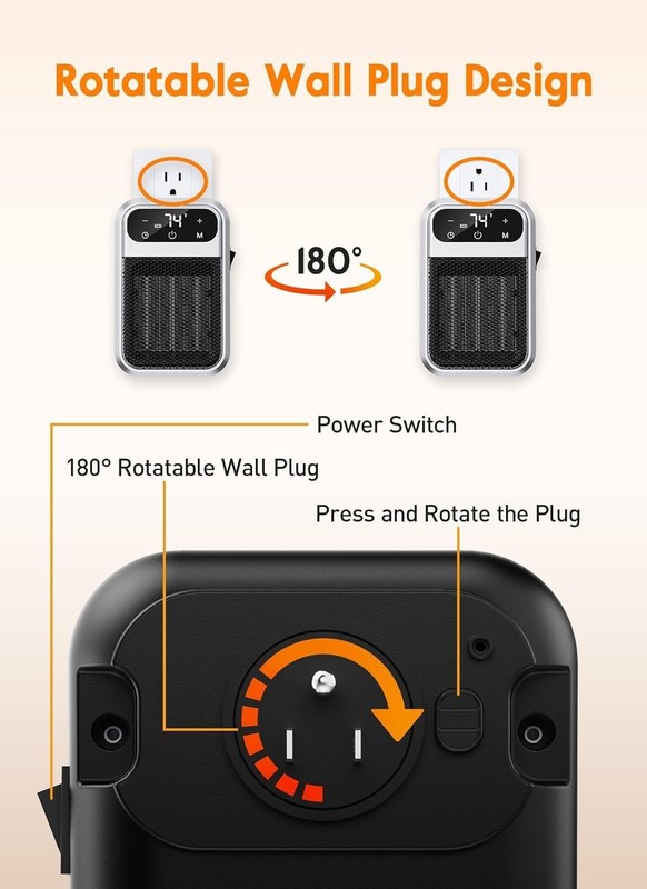 Small Plug In Heater, Digital Display Bathroom Heaters for Indoor Use, 800W C... gallery