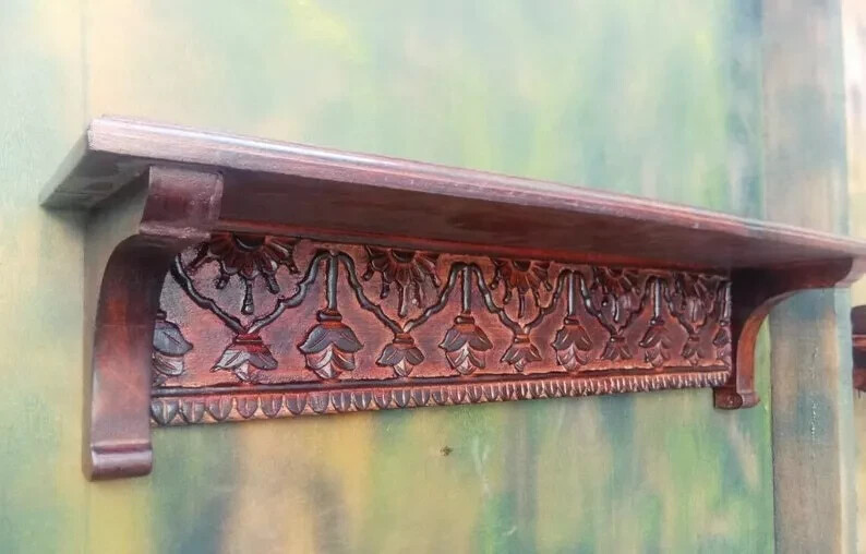 Beautiful Designer carving wood wall shelf/Unique Hand Carved wall shelf Gift gallery