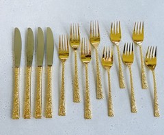 13 Pc Gold Tone Electroplated Stainless Flatware Rose Floral Japan Forks Knives