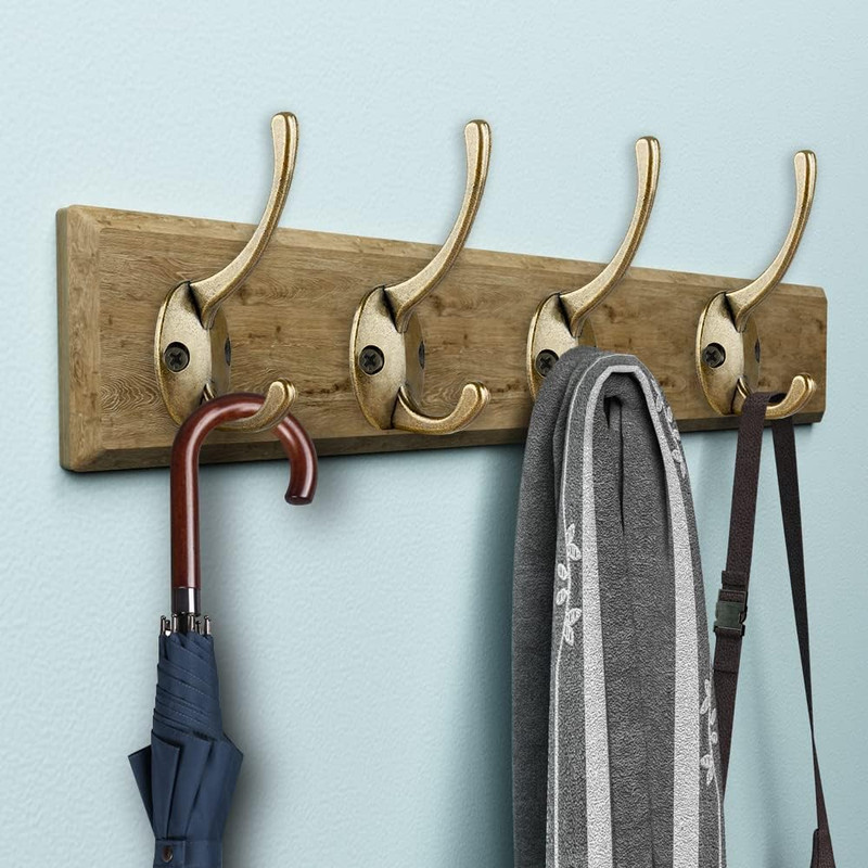 12 Pack Antique Brass Coat Hooks Wall Mounted with 24 Screws Retro Double Hooks gallery
