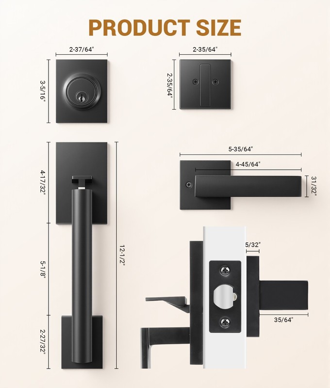 Front Door Lock Set with Adjustable Deadbolt & Reversible Handle, Black gallery
