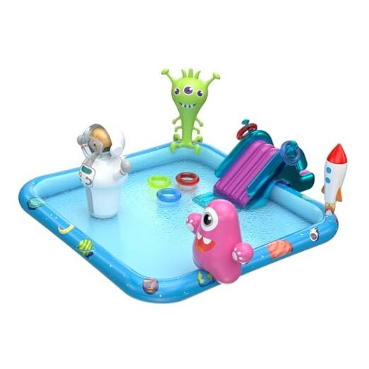 Inflatable Kids Swimming Pool Water Slide, Blow Up Spray Pool Play Center Alien gallery