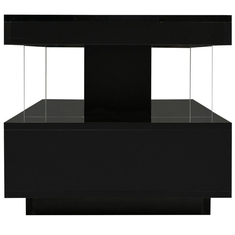 LED Coffee Table with 2 Storage Drawers and Open Shelves High-Gloss Center Table gallery