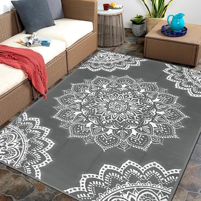 Yamaziot Waterproof Outdoor Rug 5x8 ft, Reversible Plastic Straw Rug for Patio gallery