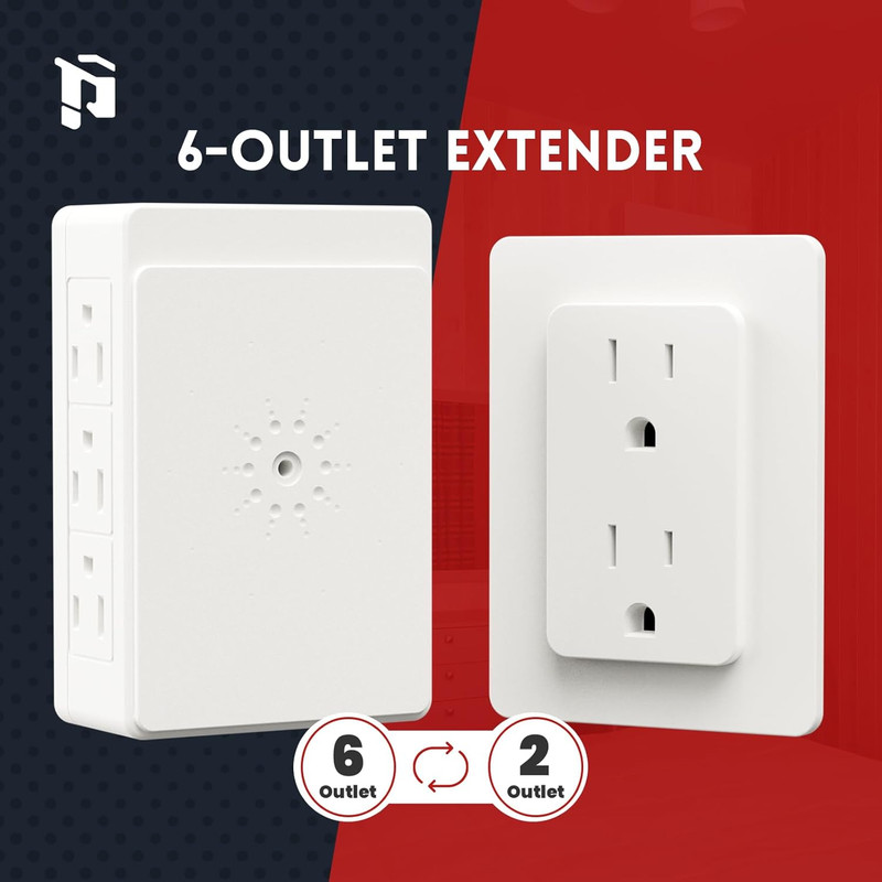 2 Pack Side Outlet Plug Adapter, 6-Outlet Extender, 3-Prong, Multiple Plug, Wall gallery