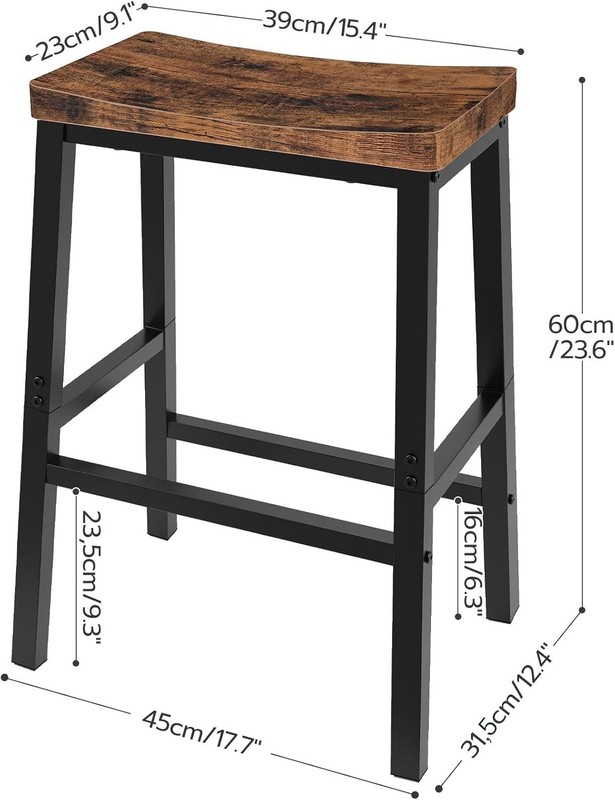 Rustic Brown & Black 23.6 Inch Kitchen Bar Stools - Ergonomic Comfort Design gallery
