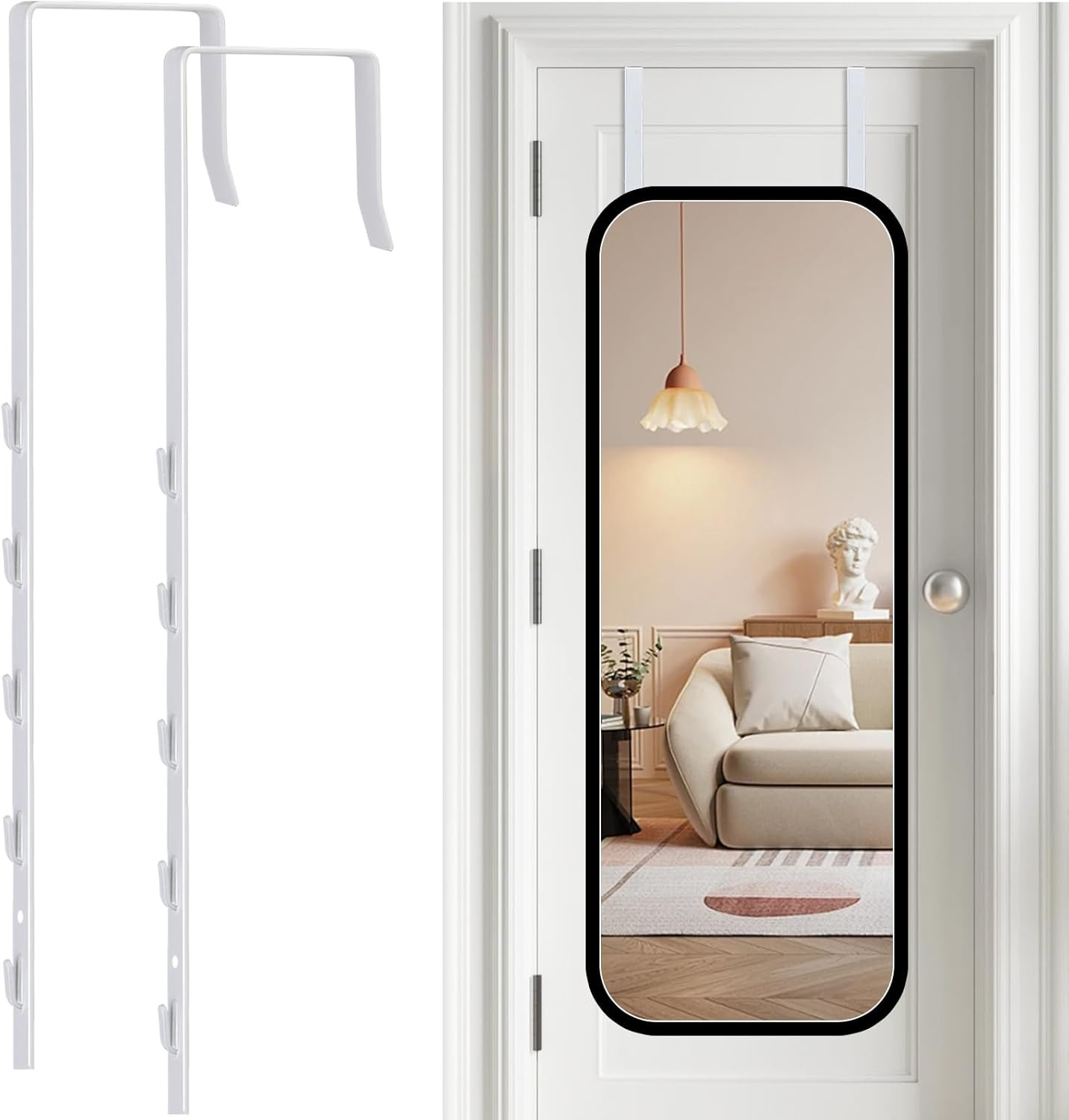 Over-The-Door Mirror Hanger, Adjustable 13.6 in Door Mirror Hanger with White gallery