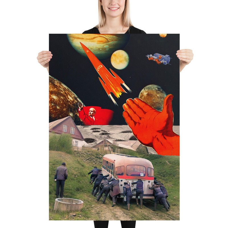 Soviet space race, 1960s collage — space vintage retro collage art gallery