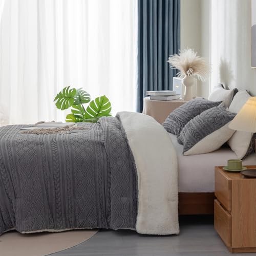 Sherpa Queen Comforter Set, Winter 3 Pieces Queen/Full (92"x88") Grey gallery