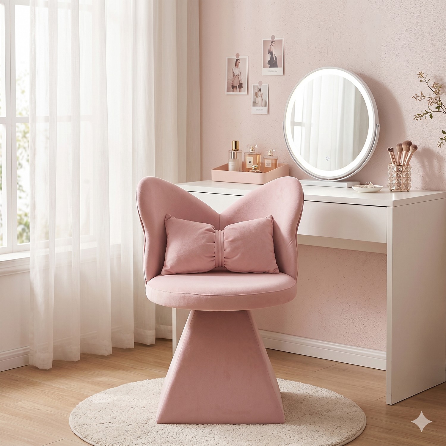 Vanity Chair Bedroom Butterfly Back Makeup Stool Living Room Dining Room PINK gallery