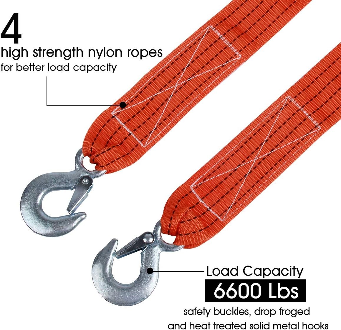 Tow Strap with Hooks 2in X20Ft Recovery Strap 10,000LB Break Strengthened Towing gallery