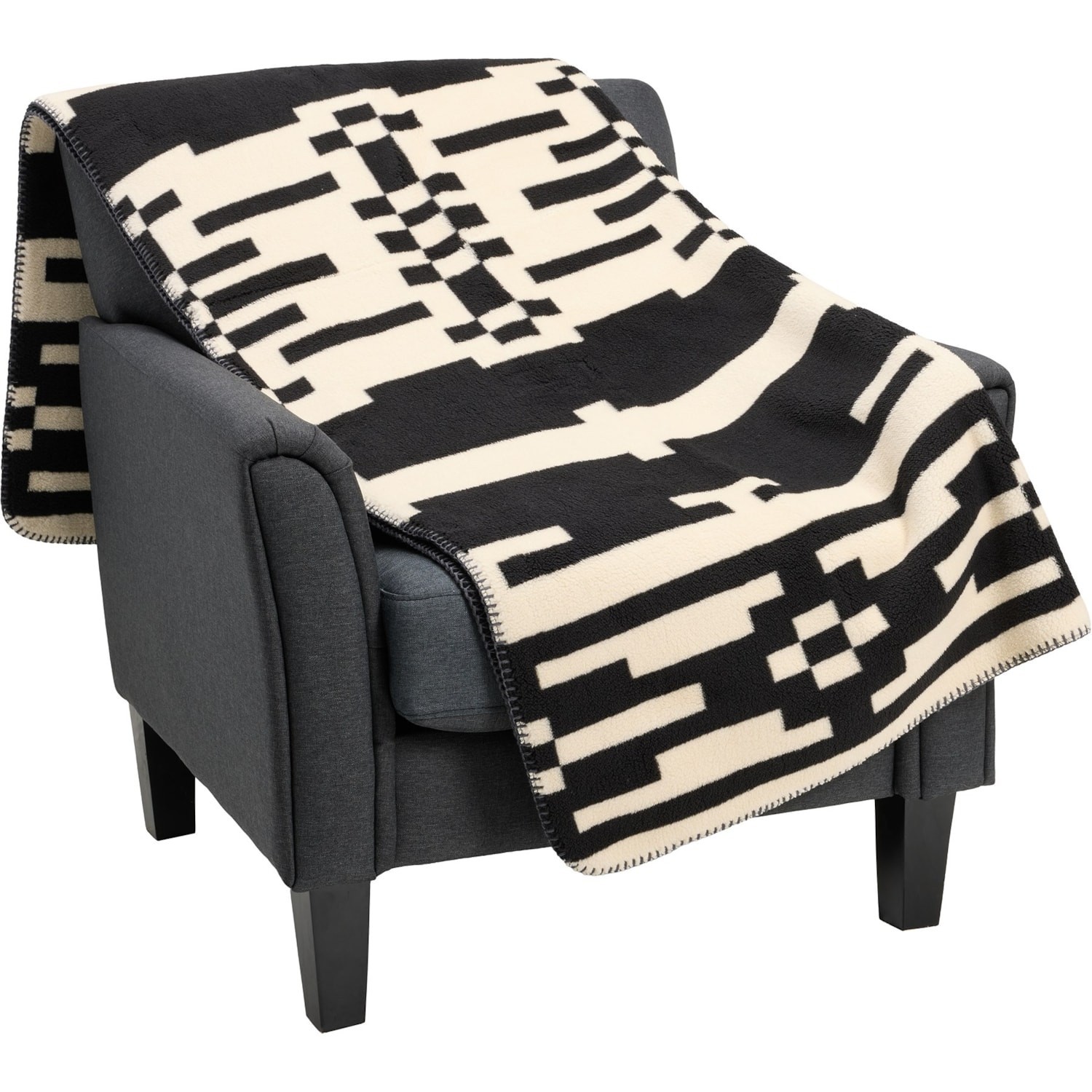 NWT Pendleton BLACK/IVORY Sierra GEOMETRIC Berber Fleece Throw Blanket 50" x 70" gallery