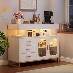 LED Buffet Cabinet Dimmable Sideboard Coffee Bar W/ Charging Station & RGB Light