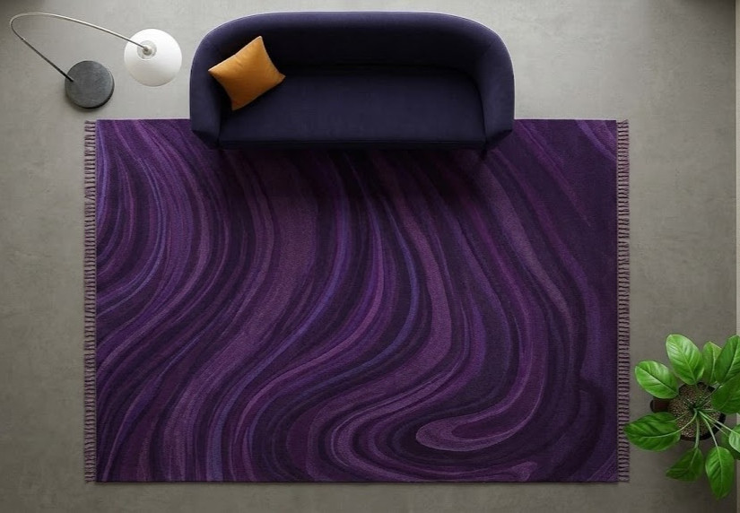 6x9 Modern Solid Purple Area Rug | Deep Aubergine Organic Swirl Living Room Rug gallery