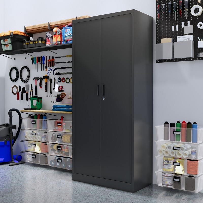 Locking Storage Cabinet with Adjustable Shelve, 71 in Tall Metal Storage Cabinet gallery