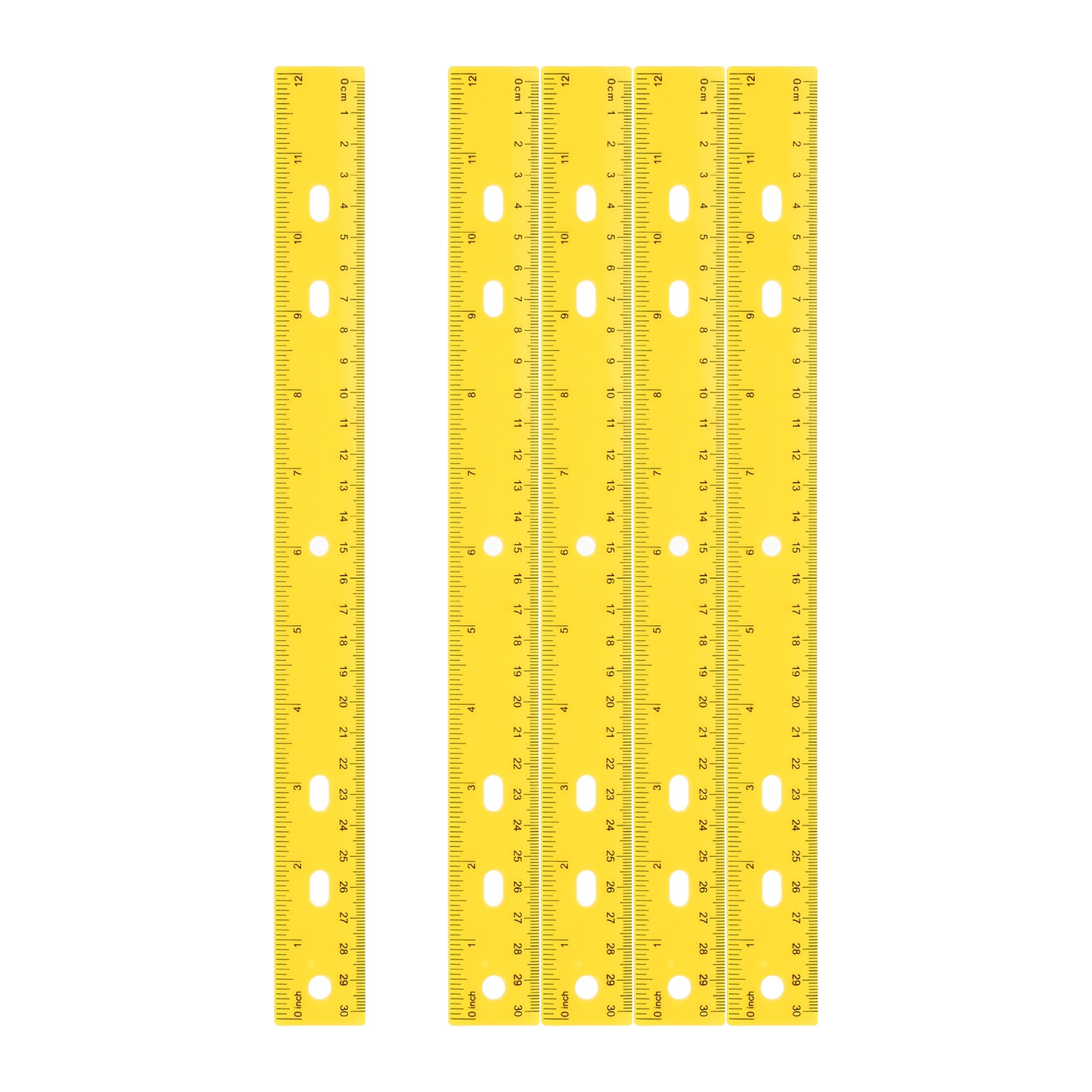 5pcs Plastic Rulers 12"(30cm) Clear Straight Ruler with Hole Yellow gallery