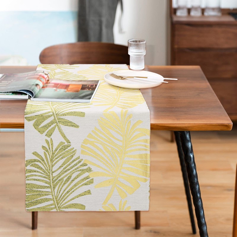 Leaf Table Runner Double-Sided Reversible Polyester Dining Kitchen 12x70" Yellow gallery